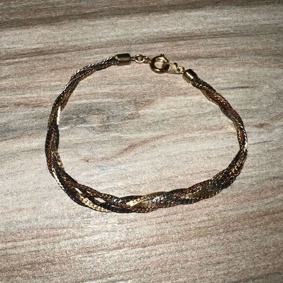 Vintage Braided Chain Bracelet Gold Silver Bronze Flat Chain Swagger Retro Core - Picture 1 of 5